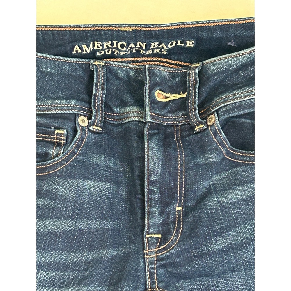 American Eagle Kick Boot Super Stretch Dark Wash Jeans Womens Size 0 Long - Picture 3 of 7